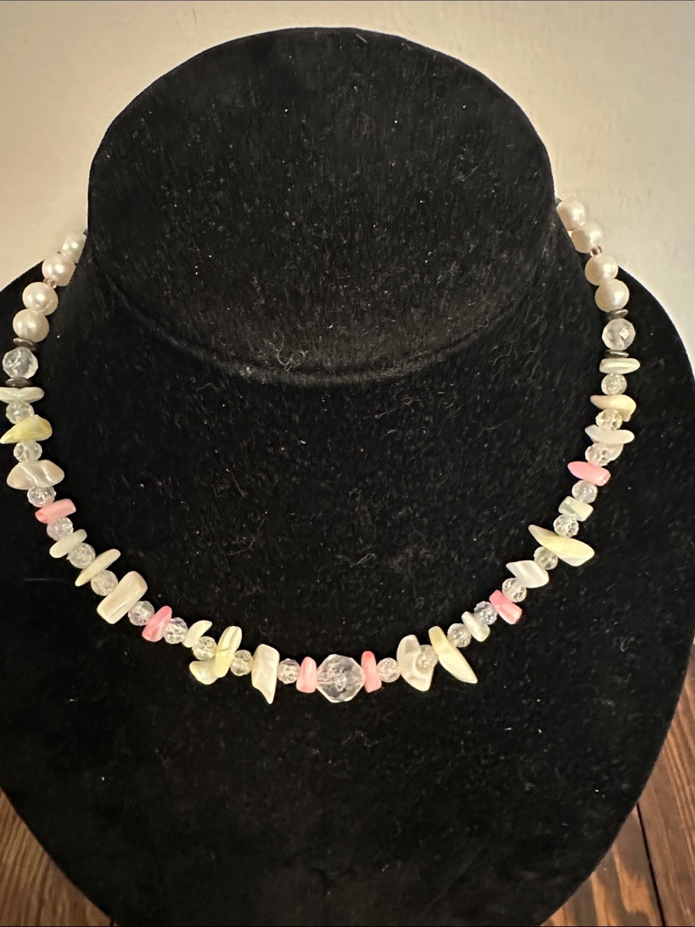 Delicate Pink & Cream Bead Necklace with Clear Accents